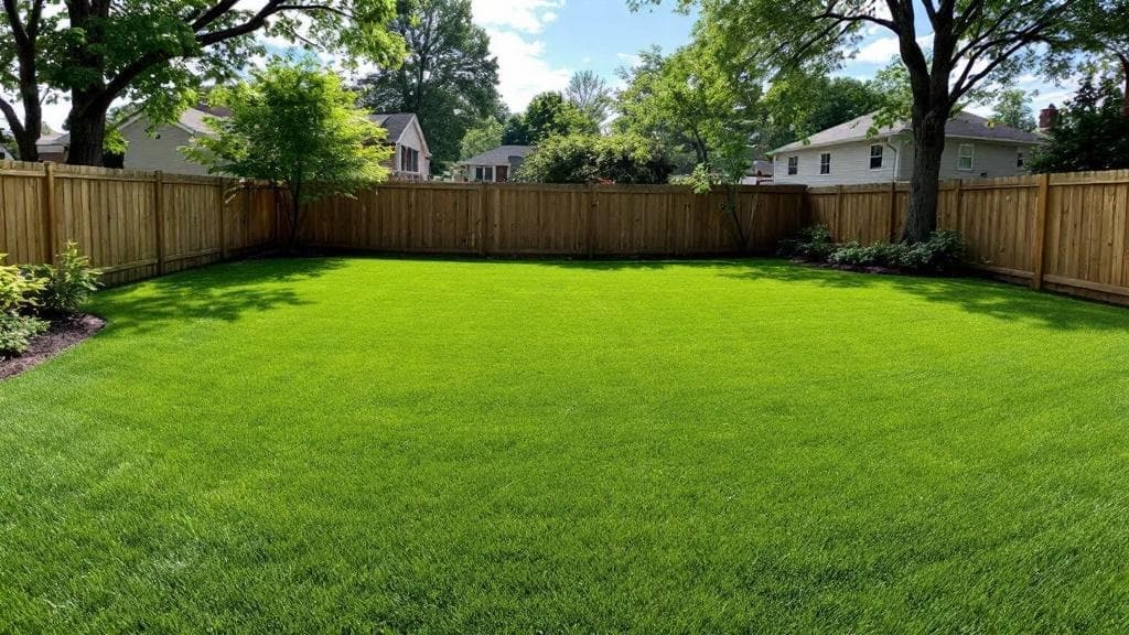 Same Columbus area backyard with a repaired drain field and restored lawn