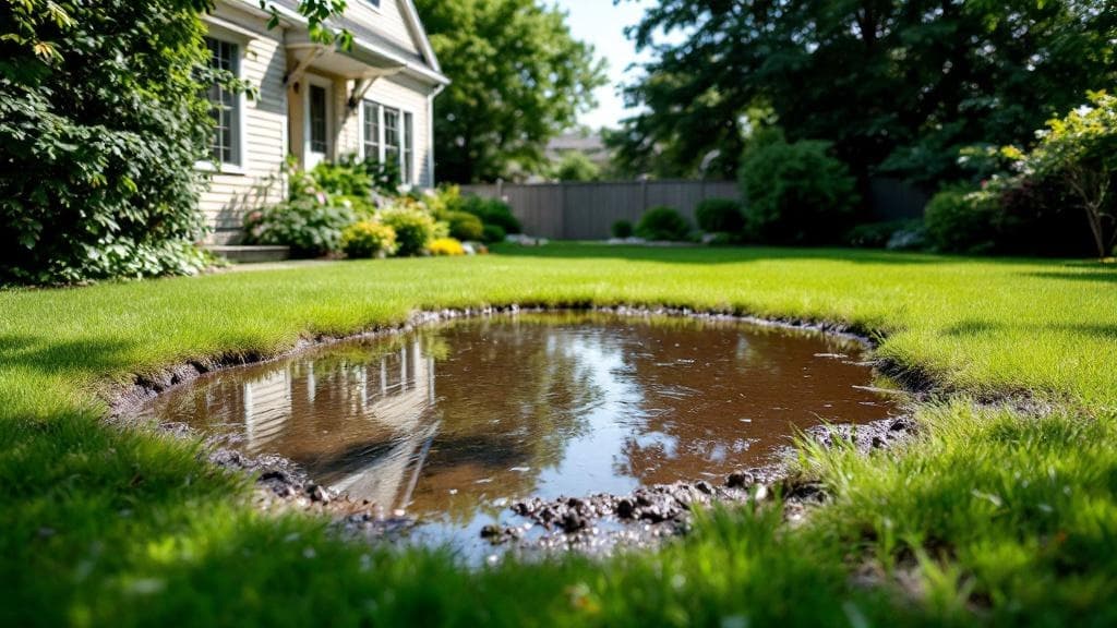 Soggy water-saturated section of a Columbus area lawn indicating drain field failure