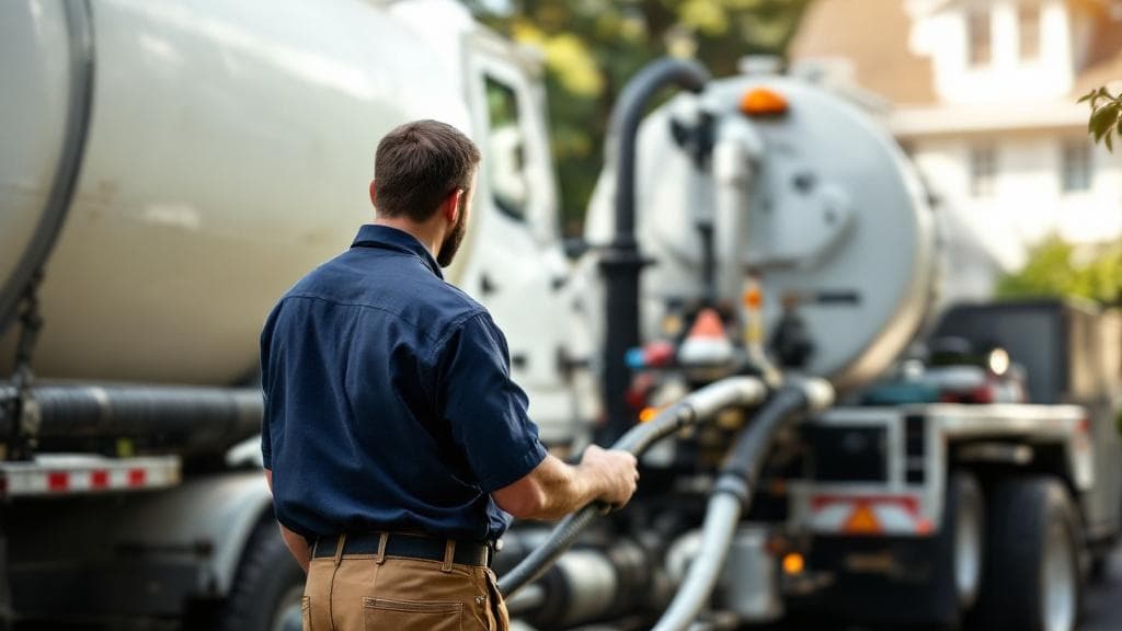 Pump truck operator at the manifold managing the suction hose during a Columbus pumping