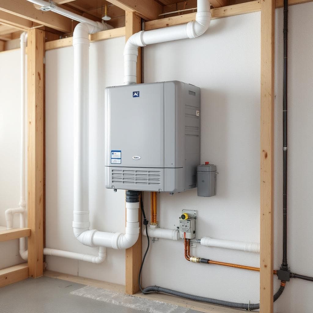 Aerobic treatment unit air pump mounted in a Columbus area basement
