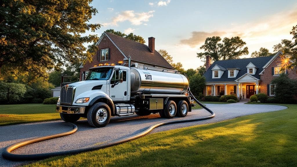 Septic pump truck parked in the driveway of a Columbus area home