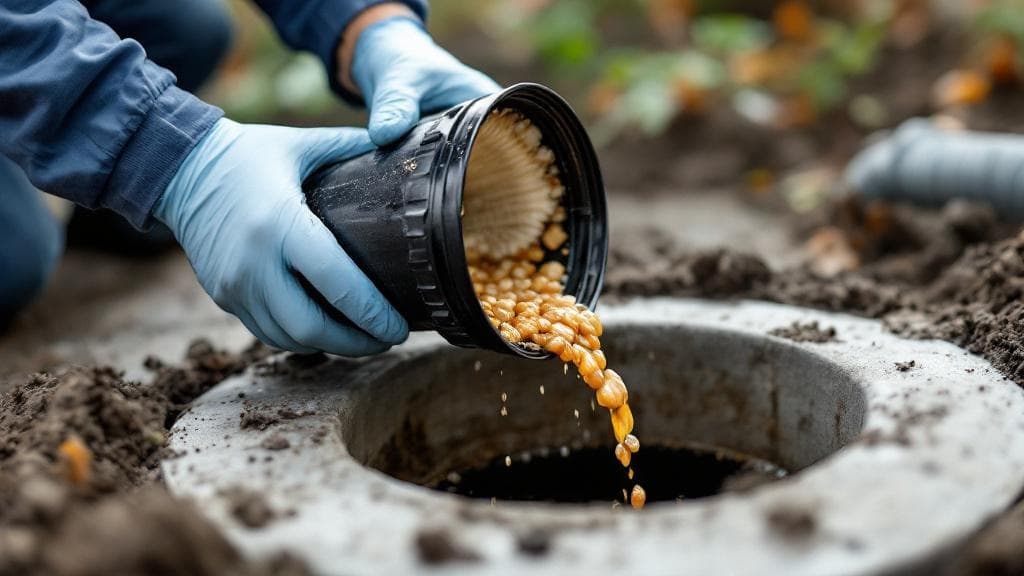 Effluent filter being pulled from the outlet baffle for cleaning during a Columbus septic service